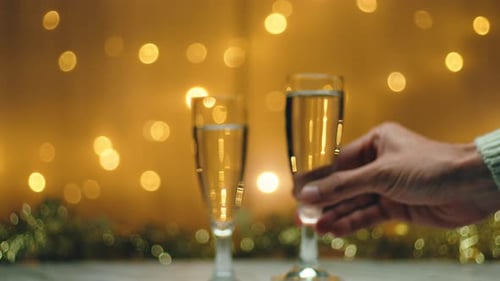 Champagne Glasses Placed on Table with Lights