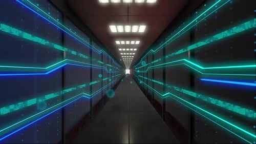 Futuristic Data Corridor Loop with Glowing Neon Lines