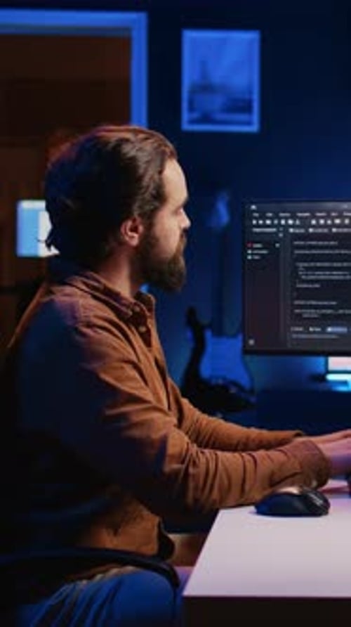 Programmer Developing Code on Computer Screen While in Personal Office