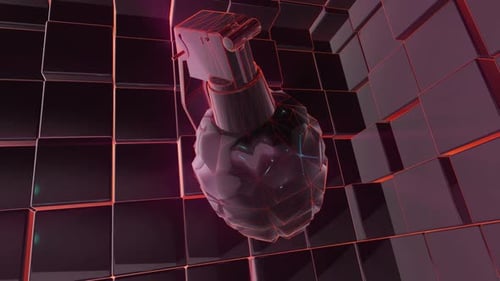 Futuristic 3D Grenade Rotation in Geometric Cube Space