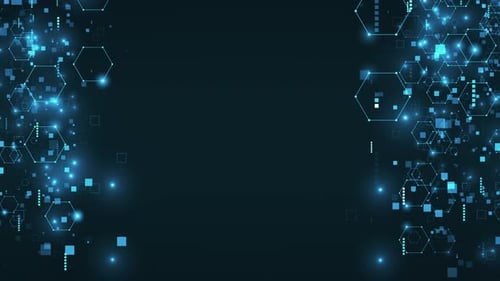 Blauer sechseckiger Netzwerkrahmen mit digitaler Hintergrundschleife Unternehmens- Unternehmen, Unternehmen und Technologie