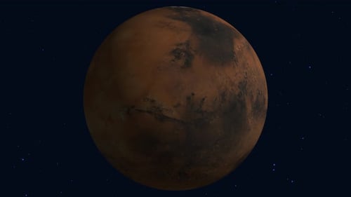Realistic Rotating Mars Planet in Deep Space with Stars