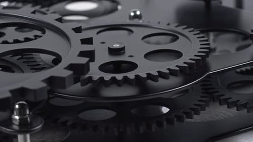 Beautiful Black Gears Top View Timeless Rotating