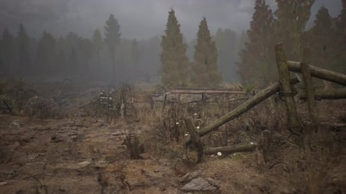An Old Wood Fence with a Country Field Behind It