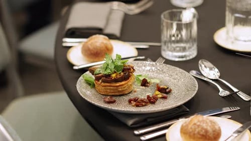 Luxurious Cuisine Dish Served On A Plate At The Special Event. Close-up Shot