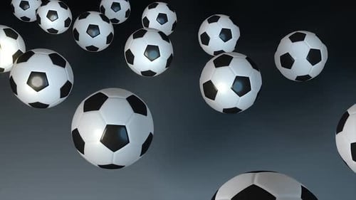 Scattered Soccer Balls on Dark Surface