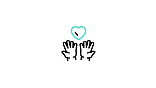 Animated Line Art Hands and Caring Heart Icon