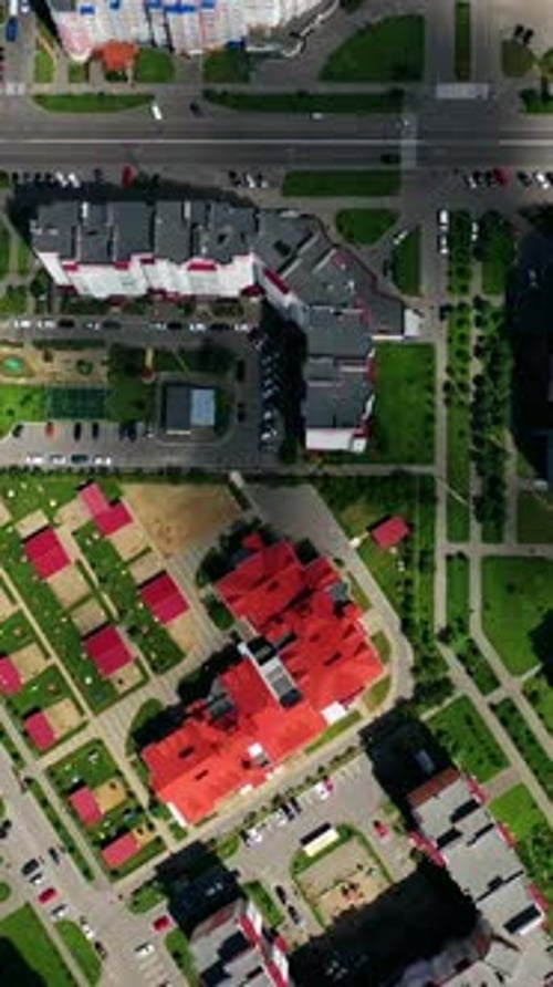 Cityscape from above. Modern downtown. Rooftops of architectural buildings in urban district.