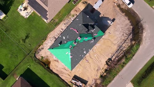 Aerial View of New House Under Construction