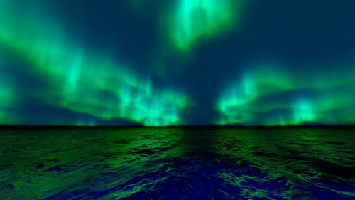 La mer et les aurores boréales la nuit
