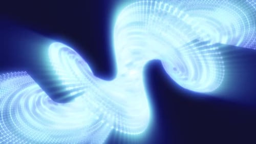 Abstract blue light waves in a curved, flowing shape, resembling data or an energy stream