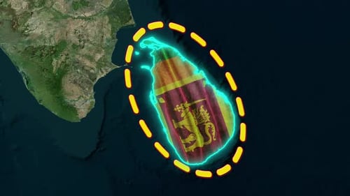 Sri Lanka Map with Waving Flag and Neon Outline Animation