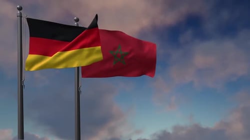 Germany and Morocco National Flags Waving in Wind