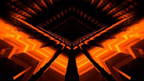 Orange Cubic Tunnel With Neon Movement Background Vj Loop In 4K