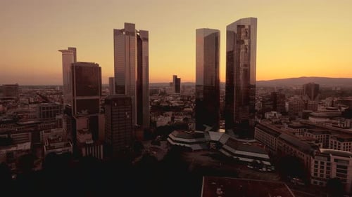 Cityscape Skyline View of High Rise Corporate Office Business District Blocks
