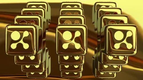 Pulsating Gold Cubes With Abstract Symbol Animation