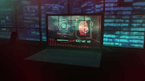 Laptop Screen With Infographics About AI