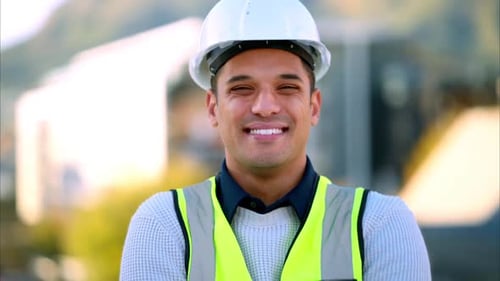 Smile portrait of construction worker, building man or architect engineer with happy face