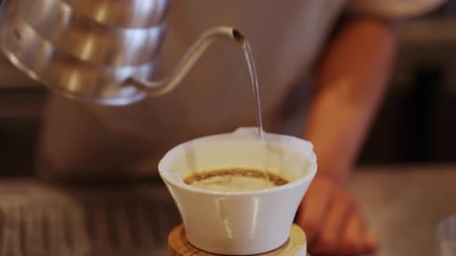Barista Pouring Hot Water Into Coffee Dripper