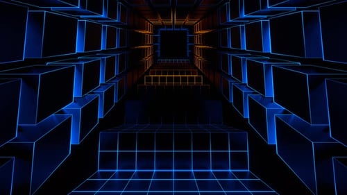 Orange And Blue Neon Cyberpunk Stairs Background Vj Loop In 4K