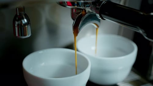 Coffee Machine Dispensing Two Espresso Shots