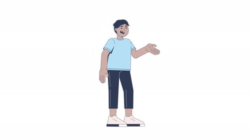 Animated Male Character Talking and Presenting in Flat Design Style