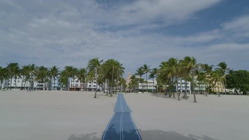 Wide shot of Ocean Drive in South beach Miami.