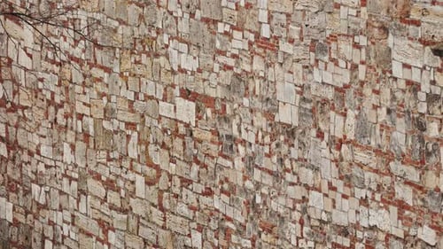 Old Beige Stone Wall Background Texture Close Up of Medieval Castle