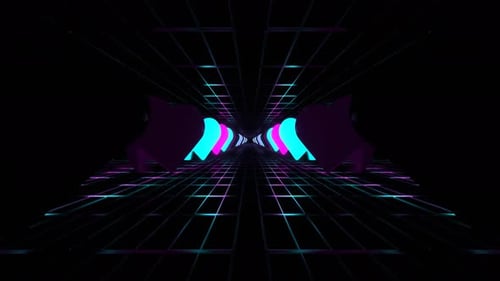 Cyan And Pink Slow Strobe Neon Hearts Tunnel Background Vj Loop In 4K
