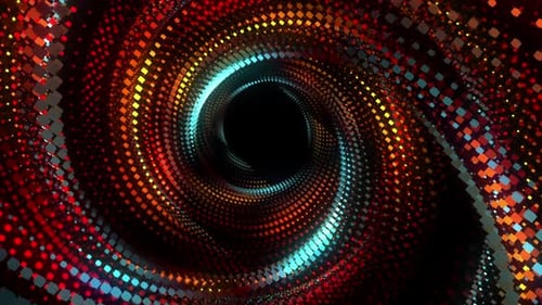 Abstract Digital Vortex Tunnel Loop of Glowing Squares