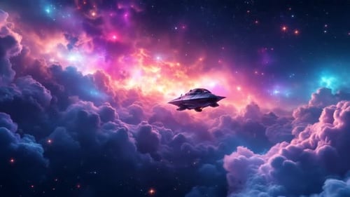 Volando en la nebulosa espacial 4K a través de un campo estelar