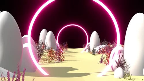 Futuristic Tunnel Journey with Glowing Neon Rings