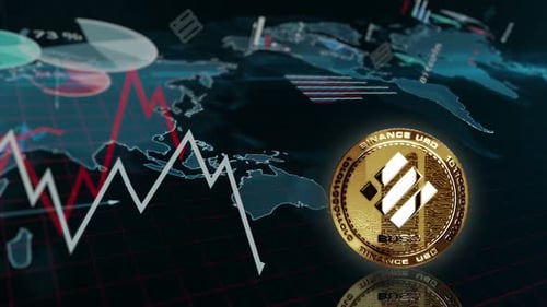 Binance BUSD stablecoin cryptocurrency golden rotating coin loop on chart