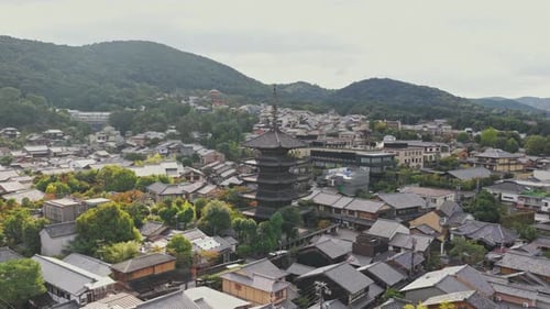 Aerial View of the Historic Yasaka Pagoda Overlooking Kyoto City