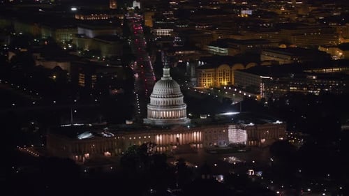 Night Aerial View of Us Capitol