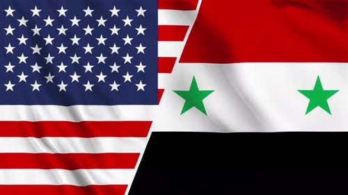 United States and Syria Waving Flags Background