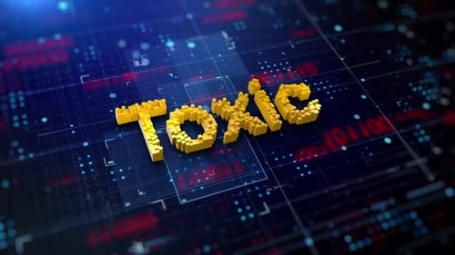 Futuristic Toxic 3D Pixel Text on Digital Circuit Board