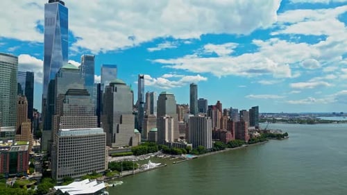 New York City Skyline with Urban Skyscrapers and Yachts New York City Skyline Cityscape of Manhattan