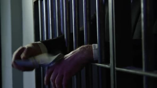 Man Behind Bars Counting Cash Money