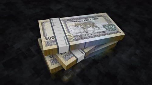 Paquetes de pilas de billetes en rupias nepalesas