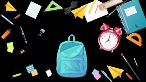 Back To School Background School Supplies Go Into The School Bag 4K Alpha Channel