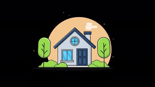 Flat Design Animated House Icon with Nature Elements