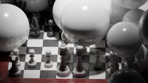 Abstract Black and White Chess Pieces and Spheres
