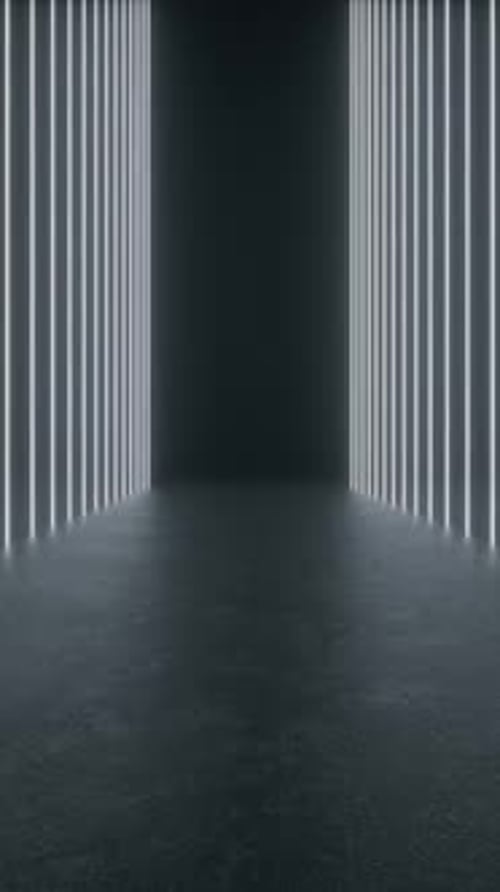 A black and white photo featuring an open door. 4K 3D Animation Loop Futuristic Sci Fi Lines