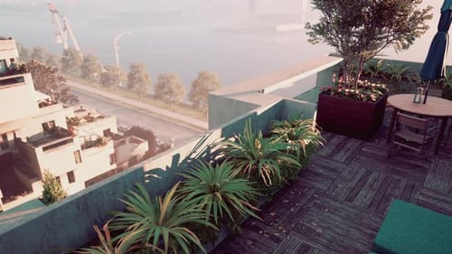 Modern Rooftop Terrace City View Animation