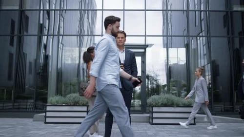 Businessman Holding Coffee Cup on Downtown Street. Successful Business People. Serious Man