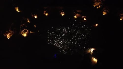 Aerial View of a Large Nighttime Crowd