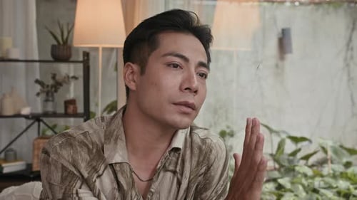 Man Looking Out Window, Contemplative Close Up Shot