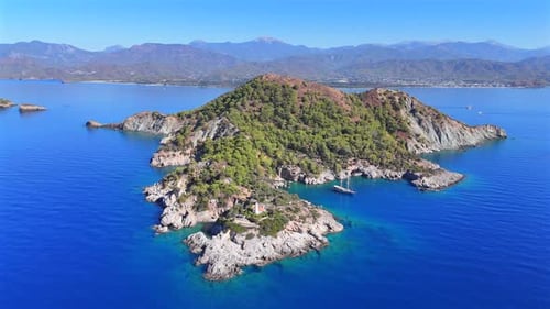 Island Paradise: Aerial View of Rocky Coastline