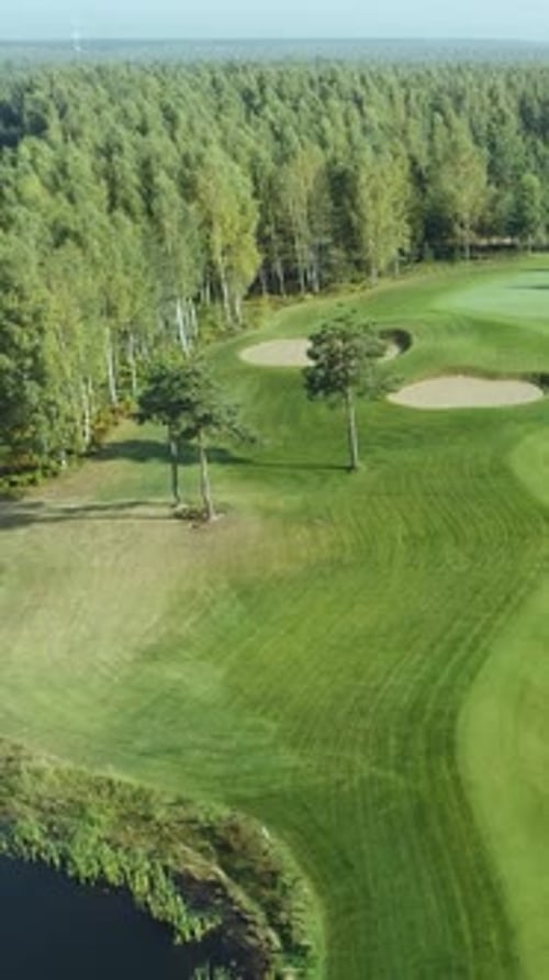 Green Fields in Summer Sunny Day Aerial View of Golf Course in Forest Area Golf Club View of the